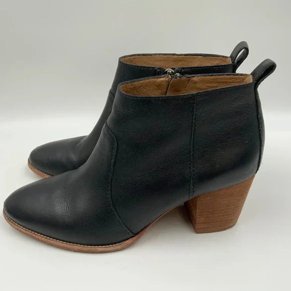 Madewell The Billie Boot Black Leather Block Heel Ankle Booties G8025 Womens 9 - Picture 2 of 8